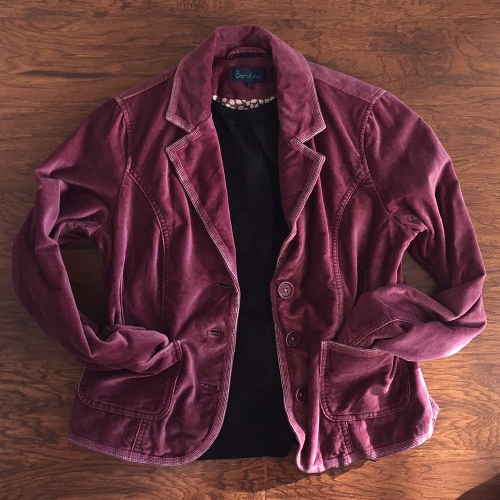Boden Plum Velvet blazer Jacket sz 8 / 12 (euro)